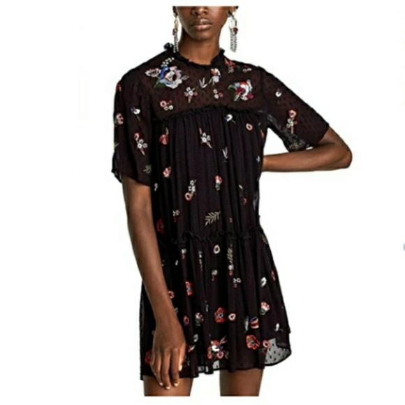 Zara Women Embroidered Dotted mesh Dress - Picture 6 of 13